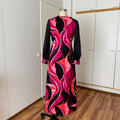 1970s MK MODELL Psychedelic Maxi Dress-Diolen Apart Mod Long Sleeves Evening Dress