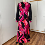 1970s MK MODELL Psychedelic Maxi Dress-Diolen Apart Mod Long Sleeves Evening Dress