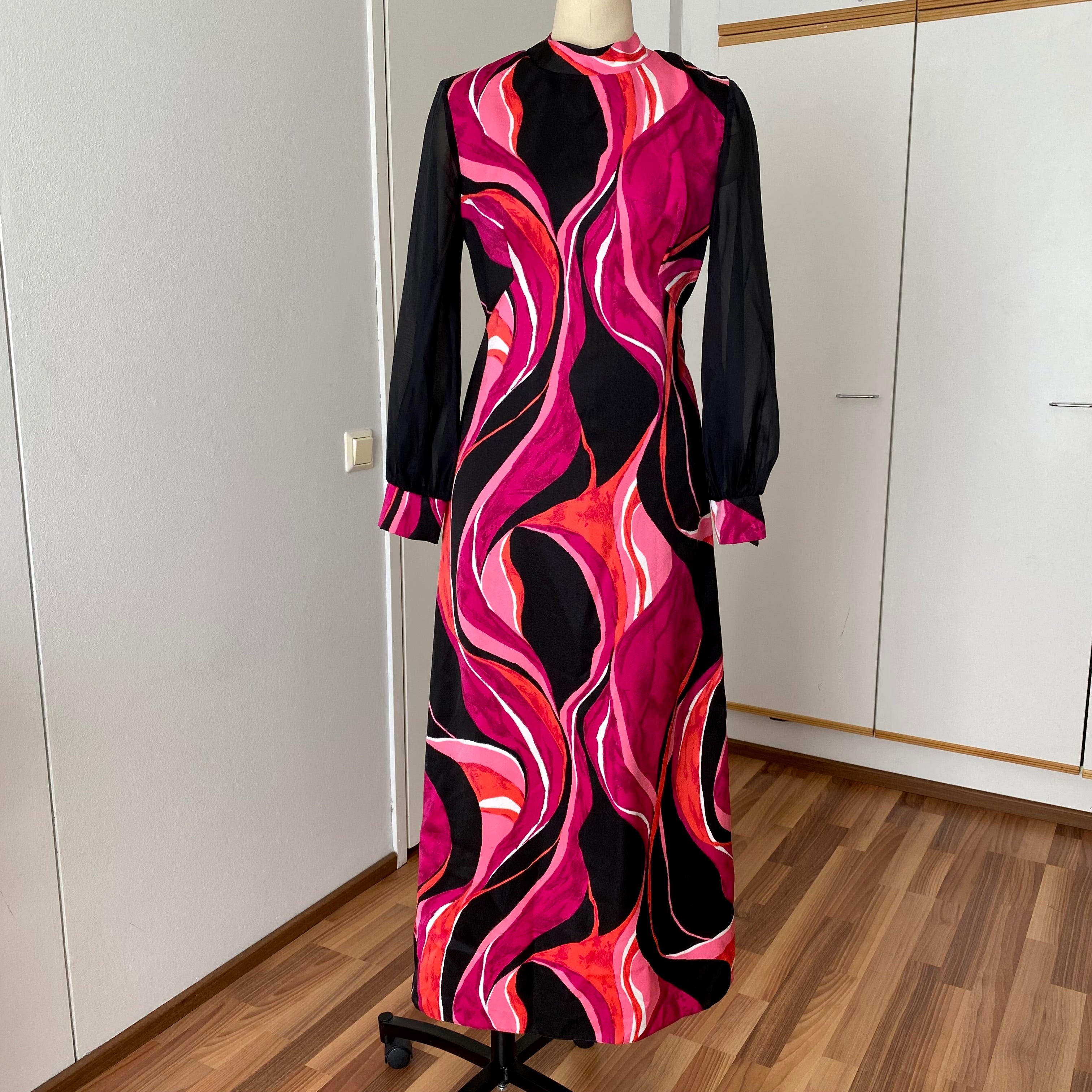 1970s MK MODELL Psychedelic Maxi Dress-Diolen Apart Mod Long Sleeves Evening Dress