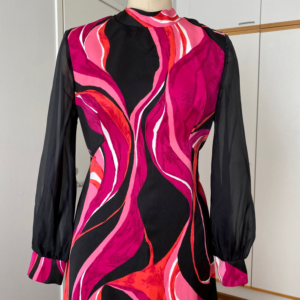 1970s MK MODELL Psychedelic Maxi Dress-Diolen Apart Mod Long Sleeves Evening Dress