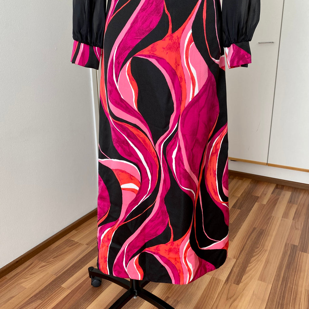 1970s MK MODELL Psychedelic Maxi Dress-Diolen Apart Mod Long Sleeves Evening Dress