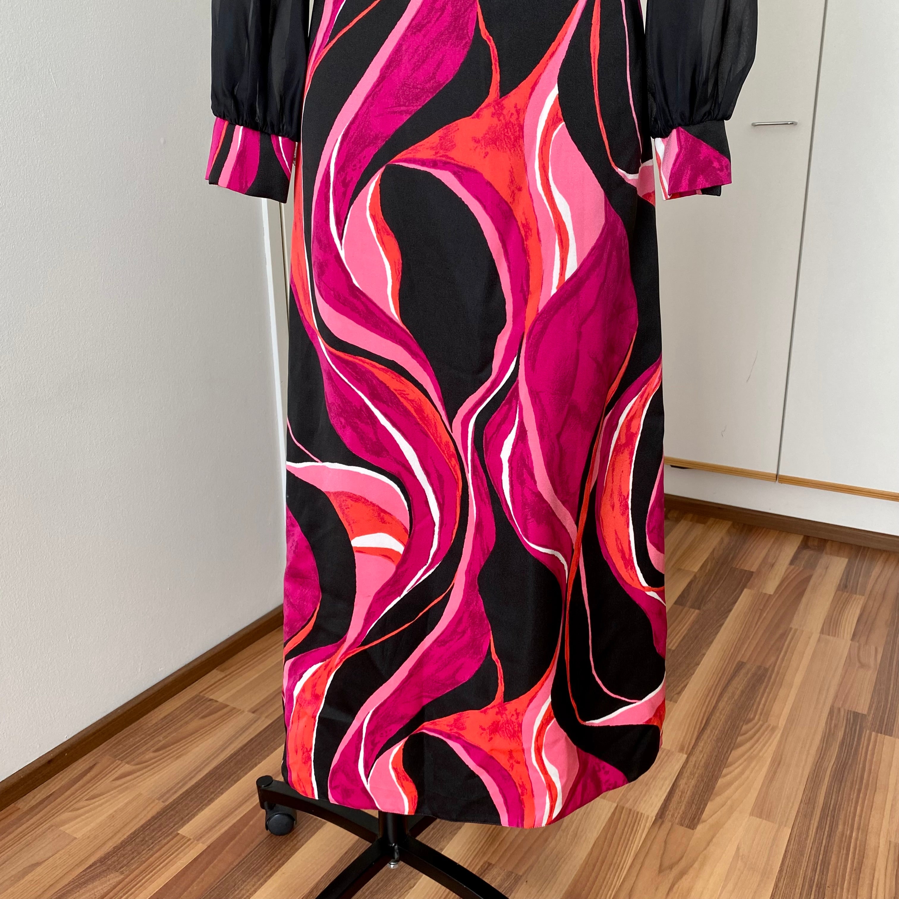 1970s MK MODELL Psychedelic Maxi Dress-Diolen Apart Mod Long Sleeves Evening Dress