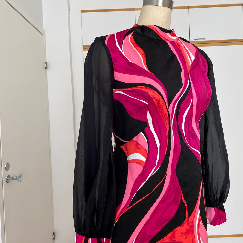 1970s MK MODELL Psychedelic Maxi Dress-Diolen Apart Mod Long Sleeves Evening Dress