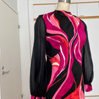 1970s MK MODELL Psychedelic Maxi Dress-Diolen Apart Mod Long Sleeves Evening Dress