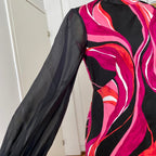 1970s MK MODELL Psychedelic Maxi Dress-Diolen Apart Mod Long Sleeves Evening Dress
