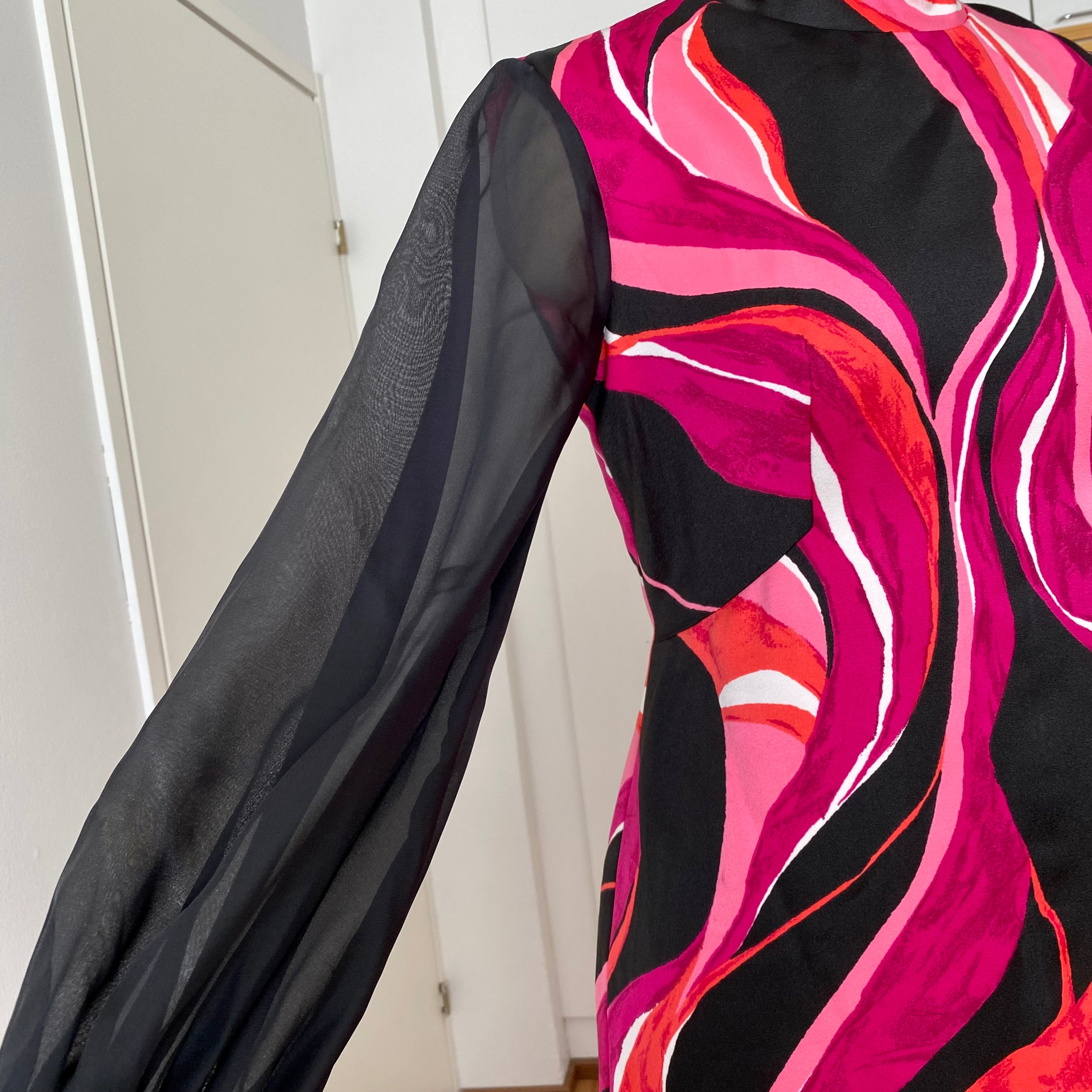 1970s MK MODELL Psychedelic Maxi Dress-Diolen Apart Mod Long Sleeves Evening Dress