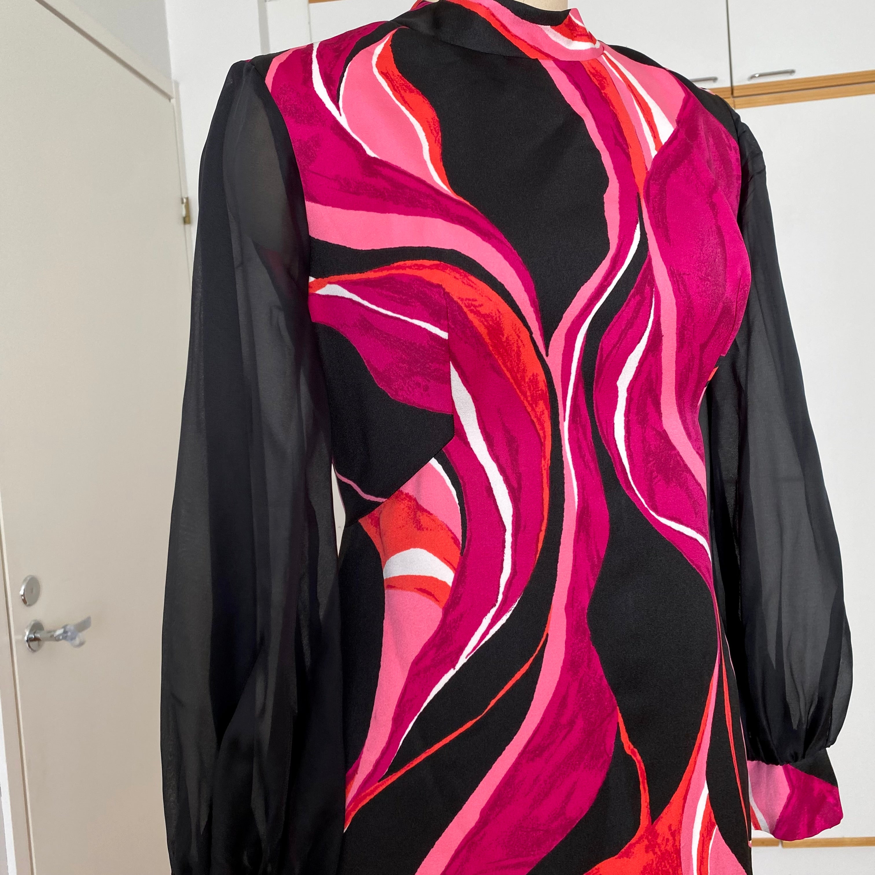 1970s MK MODELL Psychedelic Maxi Dress-Diolen Apart Mod Long Sleeves Evening Dress
