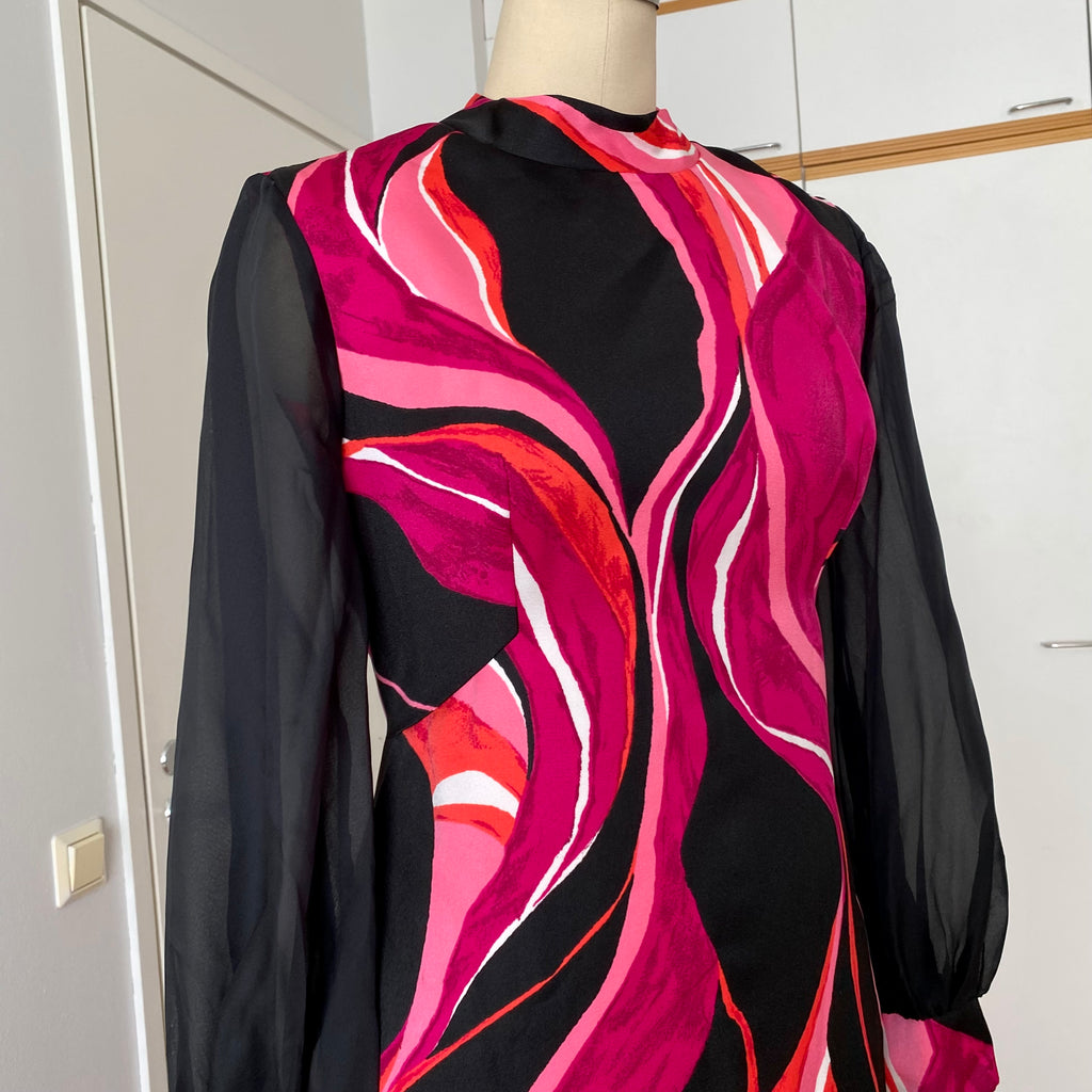 1970s MK MODELL Psychedelic Maxi Dress-Diolen Apart Mod Long Sleeves Evening Dress