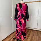 1970s MK MODELL Psychedelic Maxi Dress-Diolen Apart Mod Long Sleeves Evening Dress