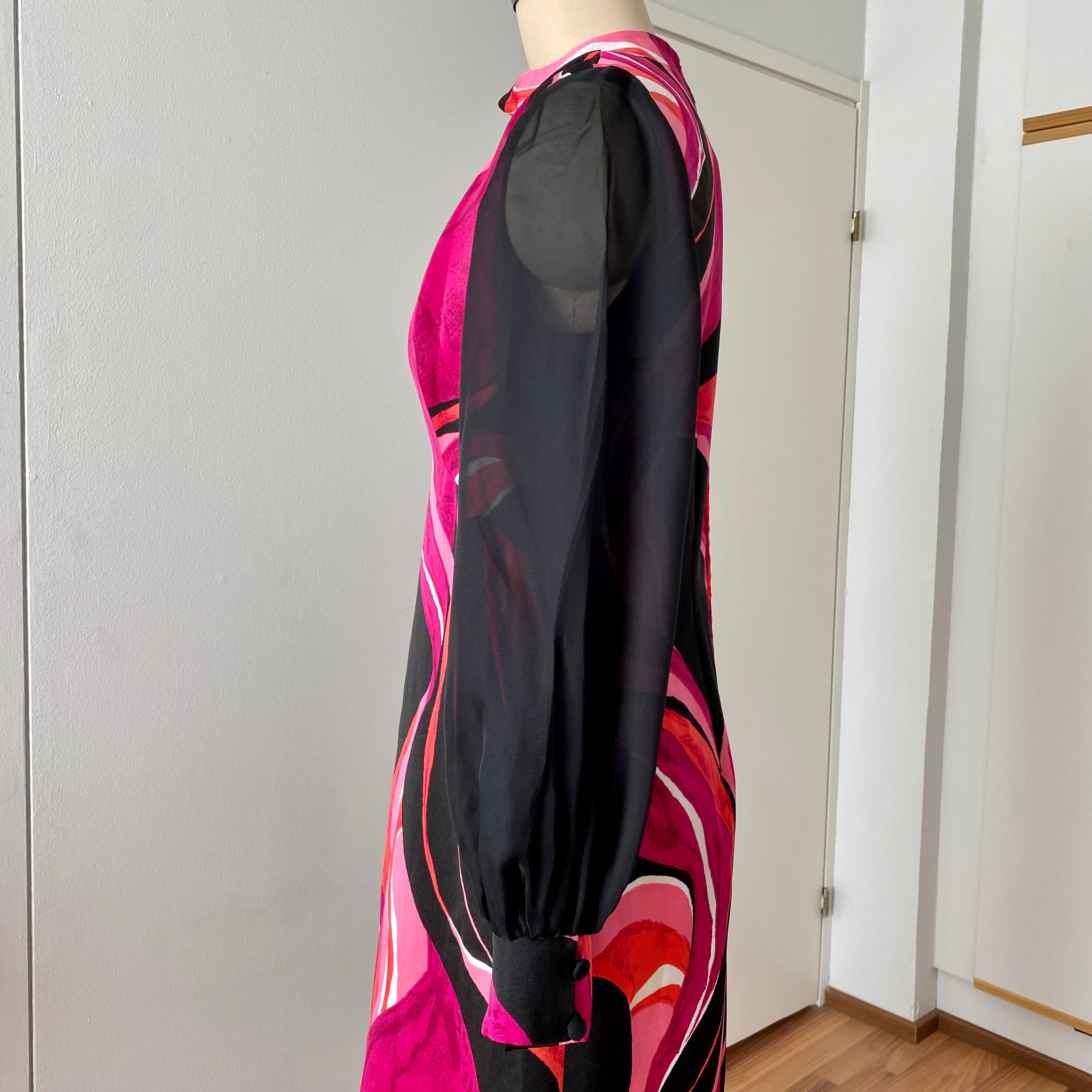 1970s MK MODELL Psychedelic Maxi Dress-Diolen Apart Mod Long Sleeves Evening Dress