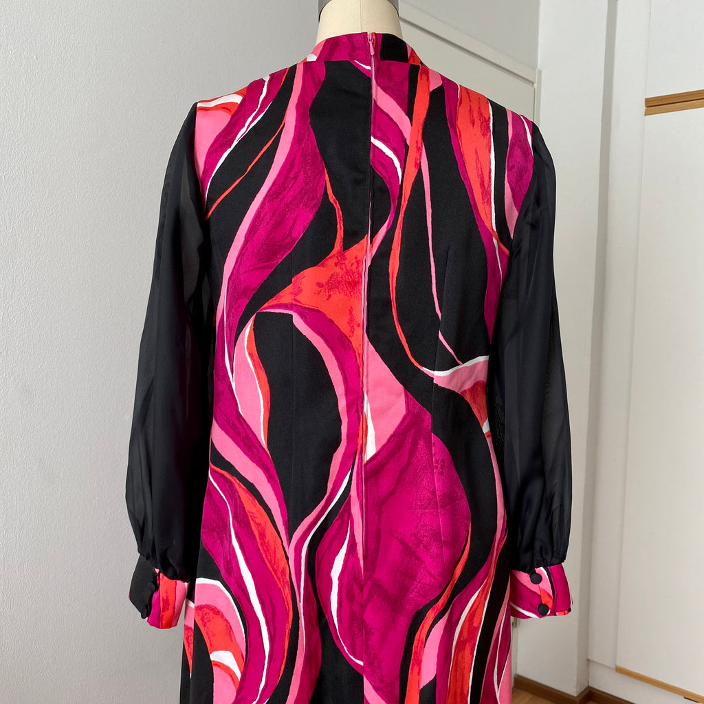 1970s MK MODELL Psychedelic Maxi Dress-Diolen Apart Mod Long Sleeves Evening Dress