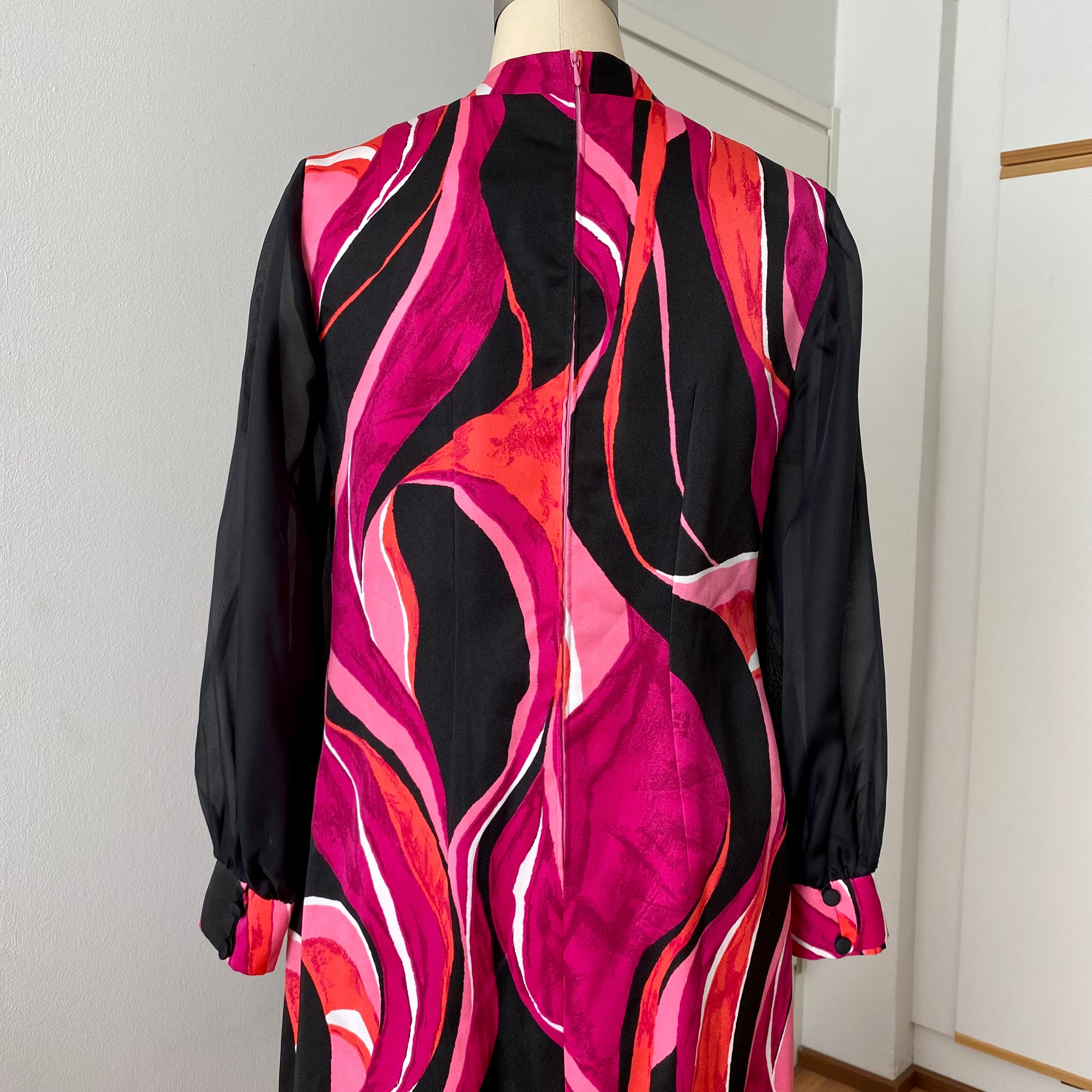 1970s MK MODELL Psychedelic Maxi Dress-Diolen Apart Mod Long Sleeves Evening Dress