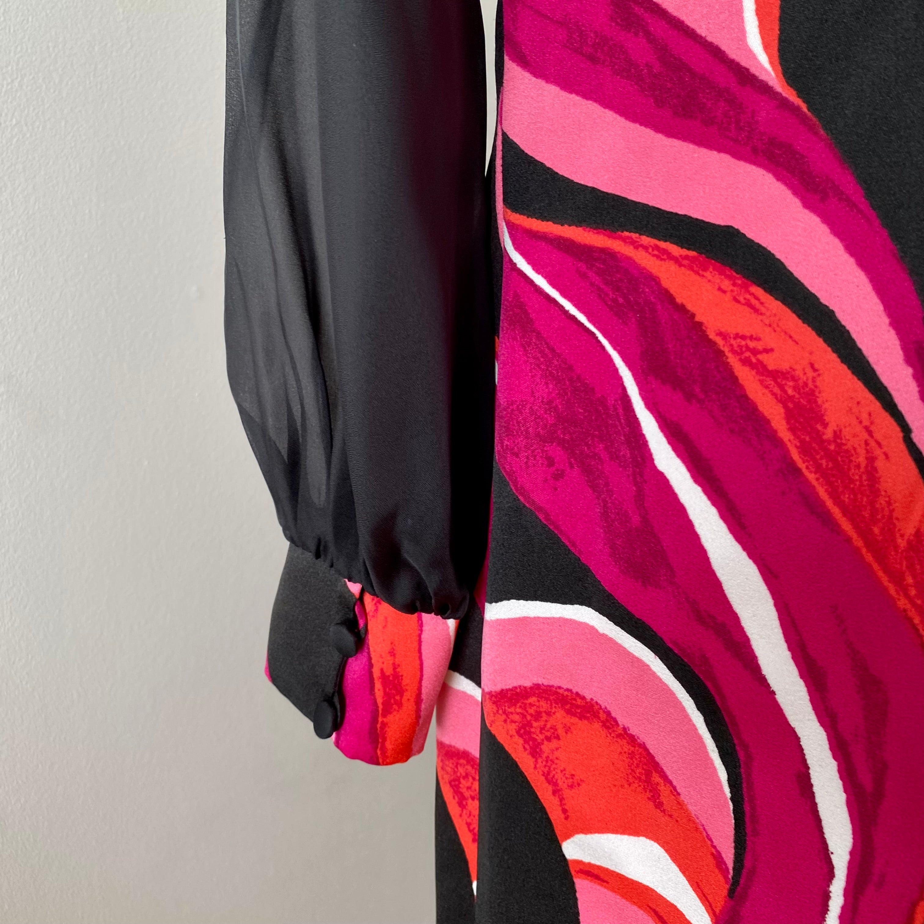 1970s MK MODELL Psychedelic Maxi Dress-Diolen Apart Mod Long Sleeves Evening Dress