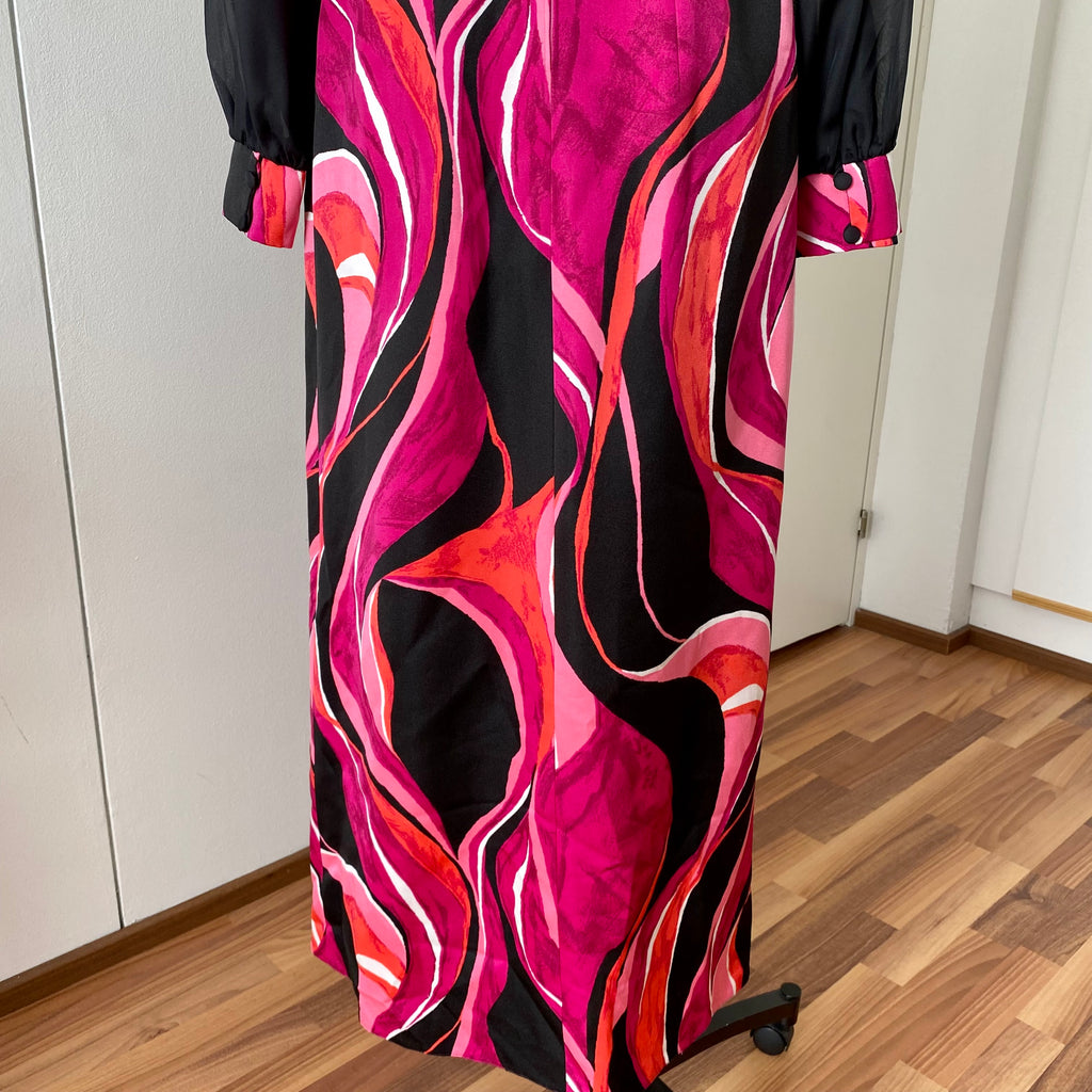 1970s MK MODELL Psychedelic Maxi Dress-Diolen Apart Mod Long Sleeves Evening Dress