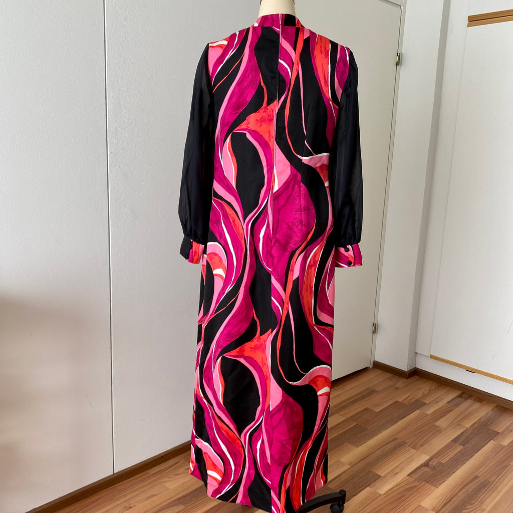 1970s MK MODELL Psychedelic Maxi Dress-Diolen Apart Mod Long Sleeves Evening Dress
