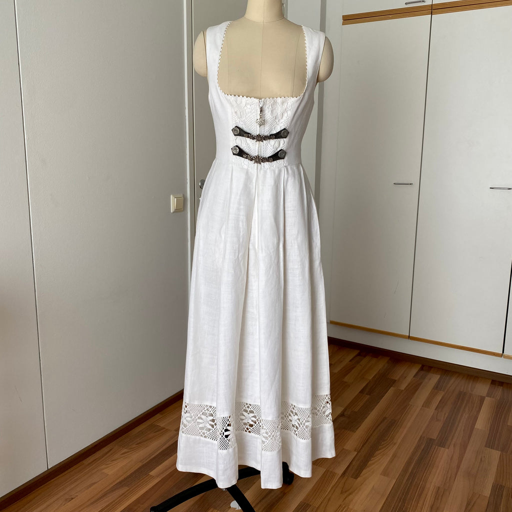 90s Vintage White Austrian Dirndl Dress-Bavarian Folk Trachten Dress