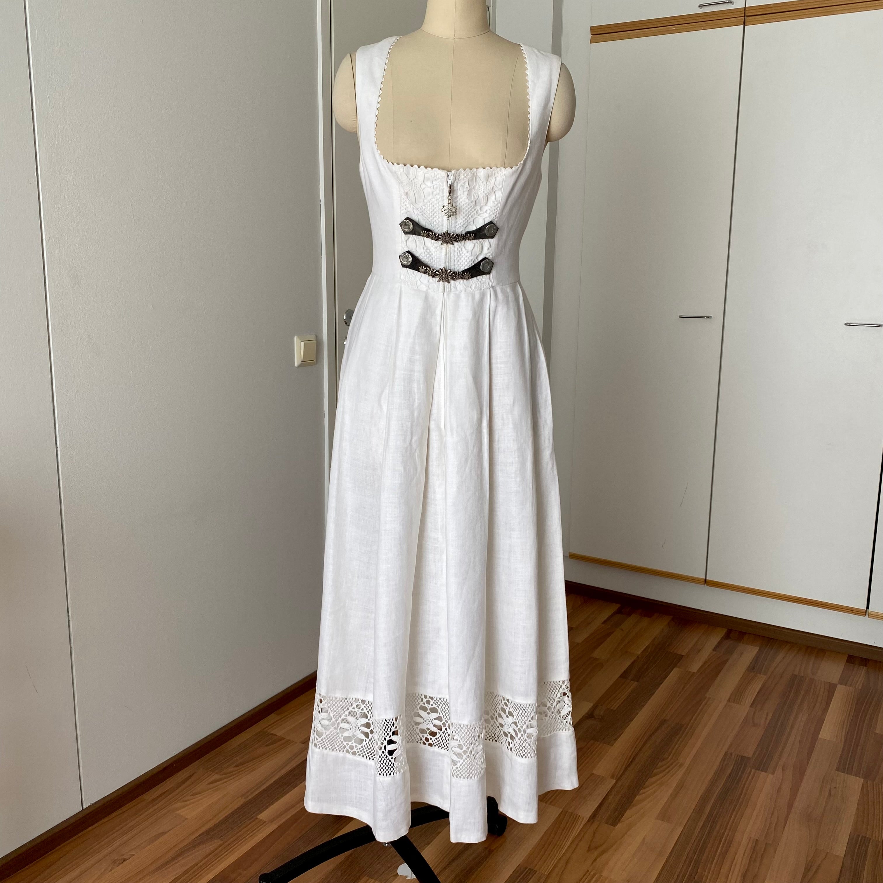 90s Vintage White Austrian Dirndl Dress-Bavarian Folk Trachten Dress
