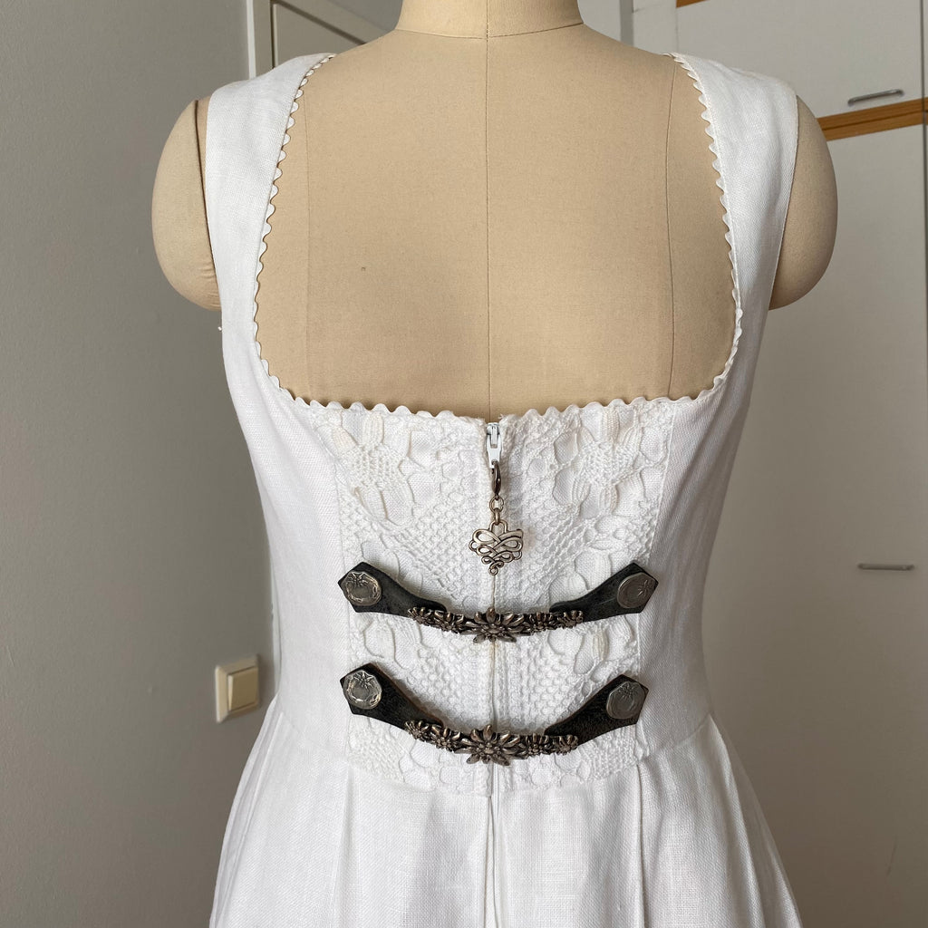90s Vintage White Austrian Dirndl Dress-Bavarian Folk Trachten Dress
