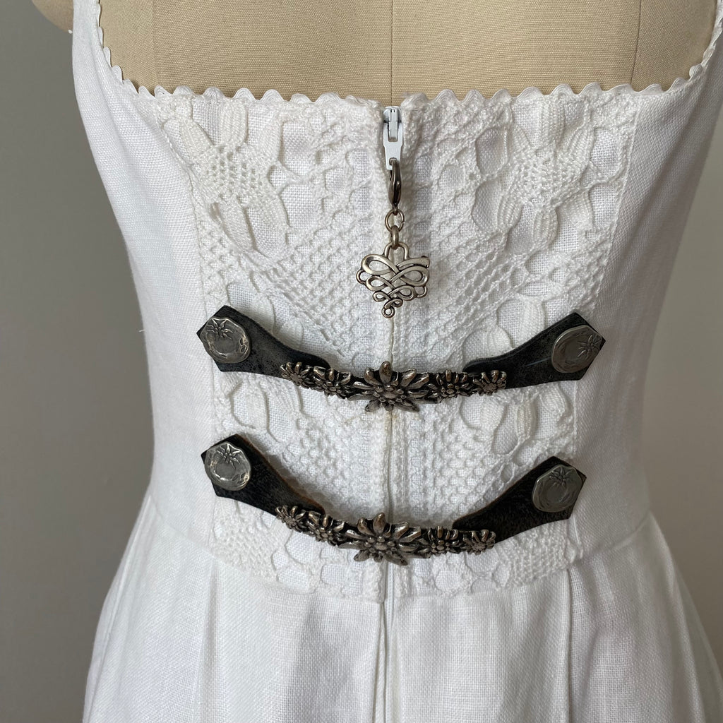 90s Vintage White Austrian Dirndl Dress-Bavarian Folk Trachten Dress