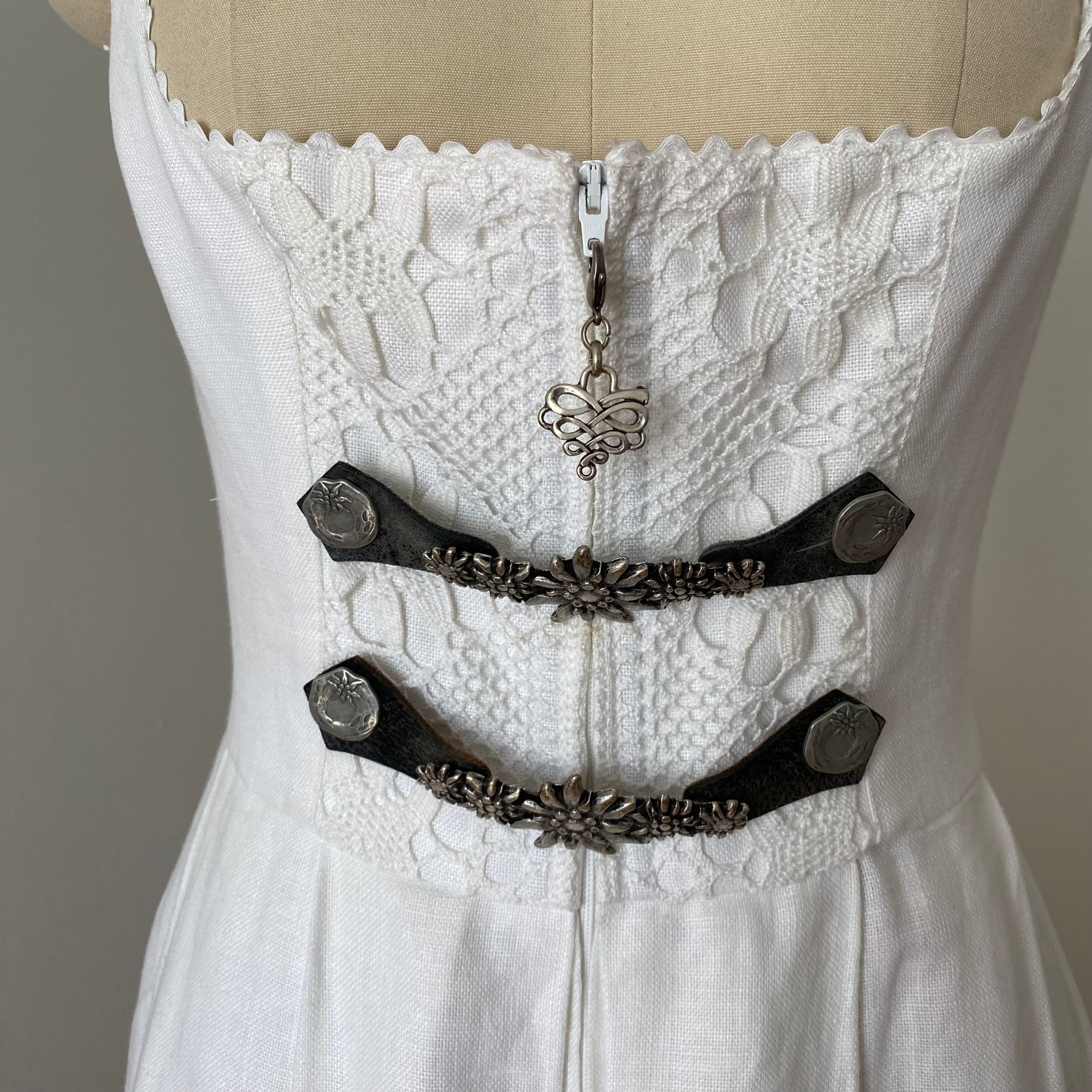 90s Vintage White Austrian Dirndl Dress-Bavarian Folk Trachten Dress