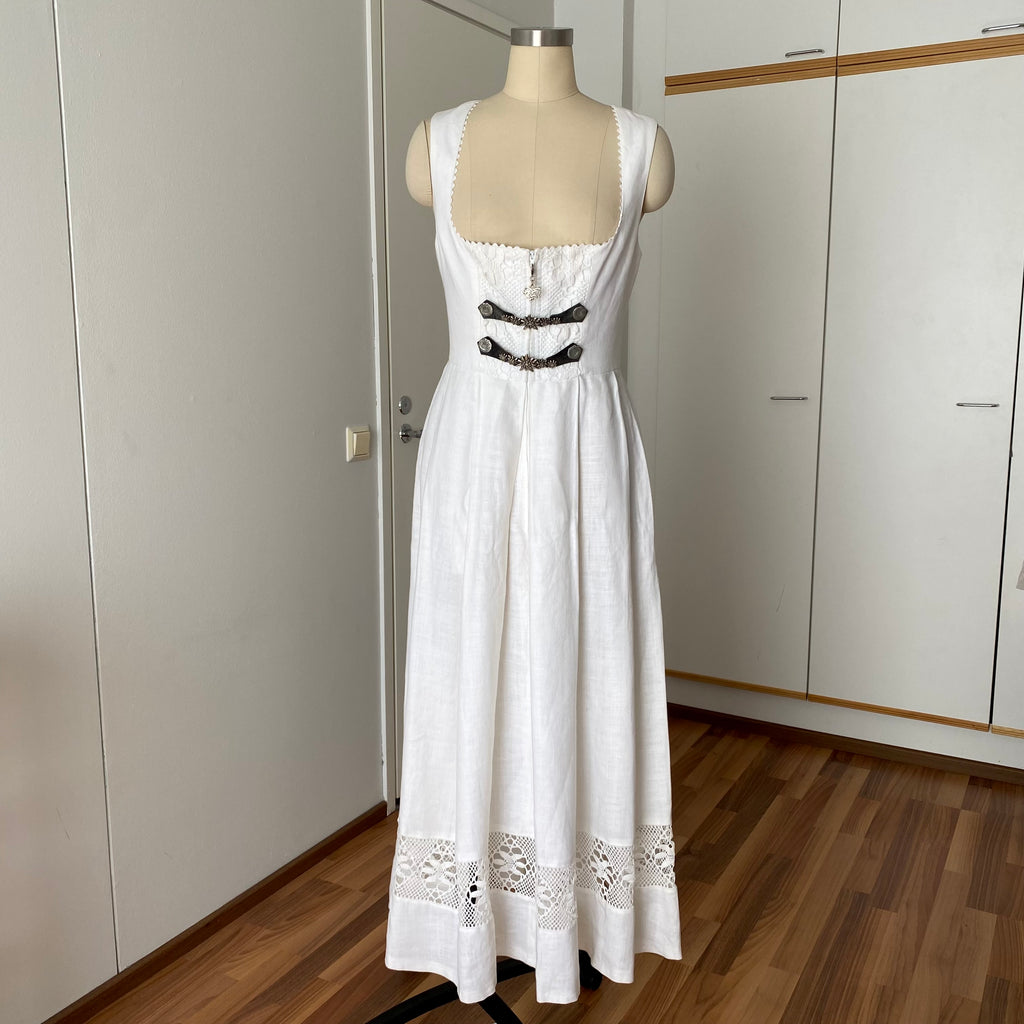 90s Vintage White Austrian Dirndl Dress-Bavarian Folk Trachten Dress