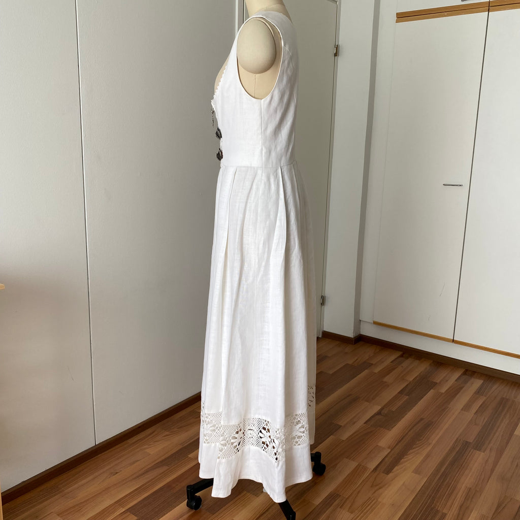 90s Vintage White Austrian Dirndl Dress-Bavarian Folk Trachten Dress