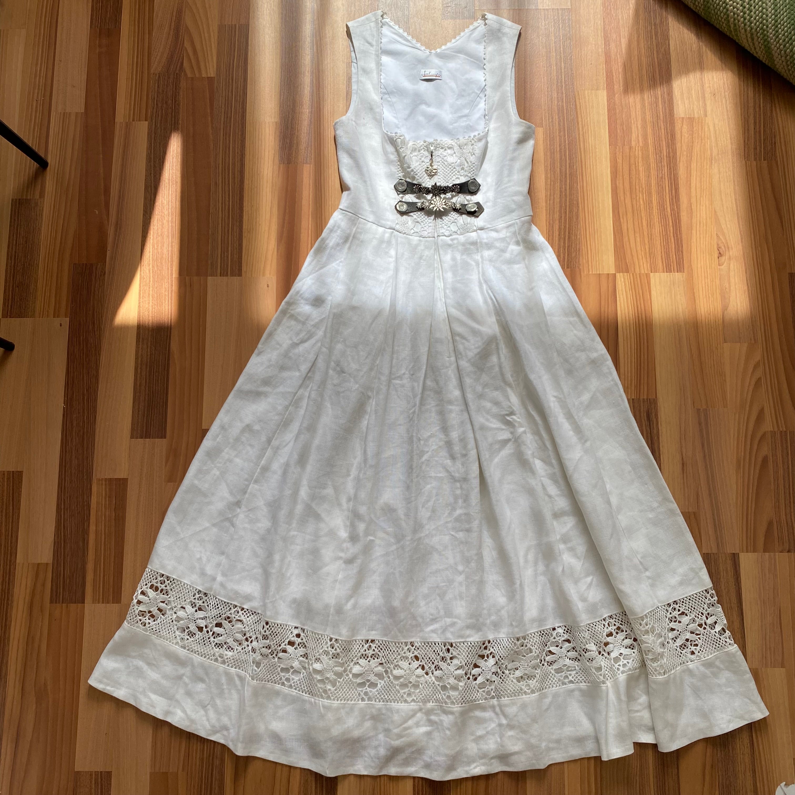 90s Vintage White Austrian Dirndl Dress-Bavarian Folk Trachten Dress
