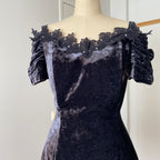 1990s Velvet Lace Trim Party Dress-Whimsygoth Off Shoulder Mini Dress