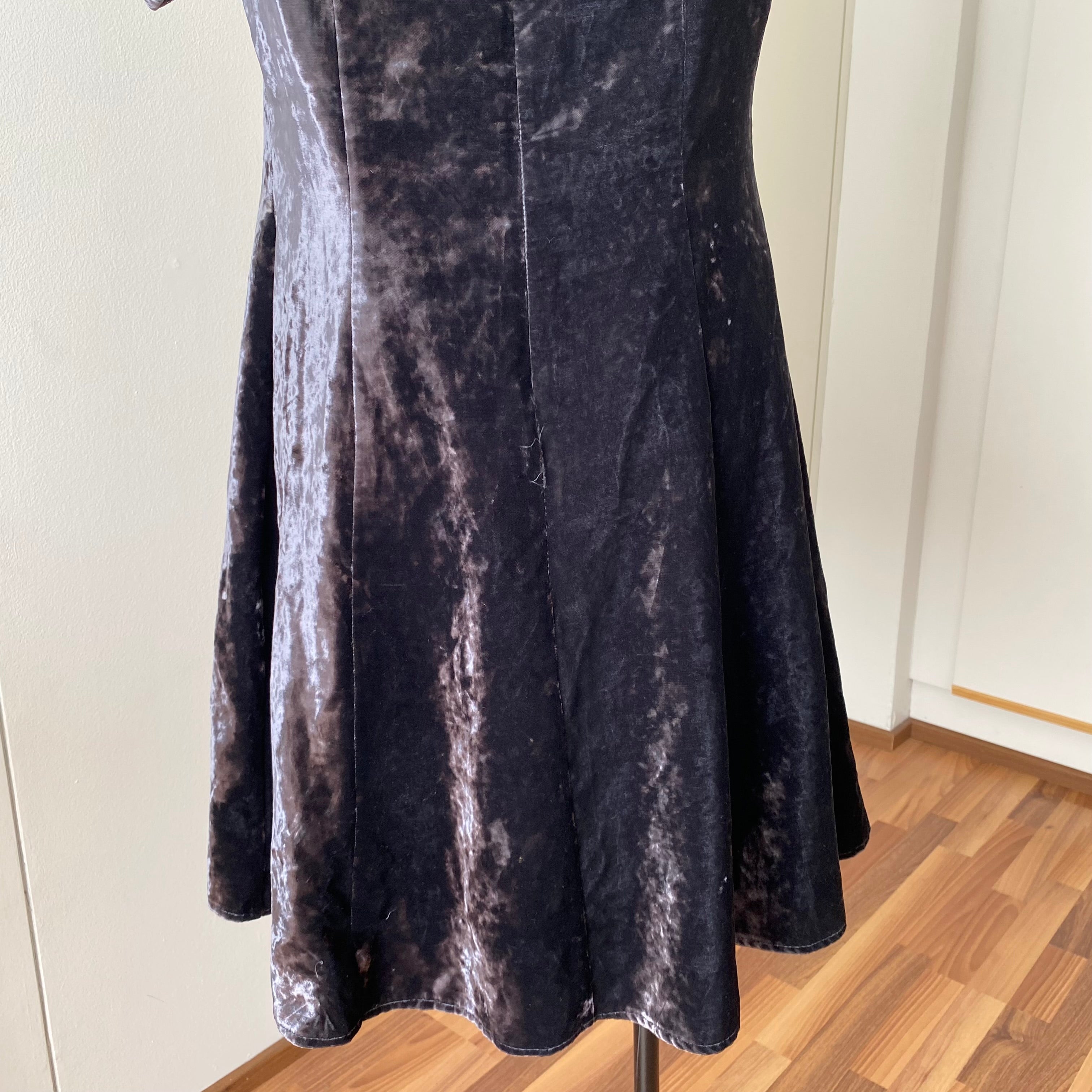 1990s Velvet Lace Trim Party Dress-Whimsygoth Off Shoulder Mini Dress