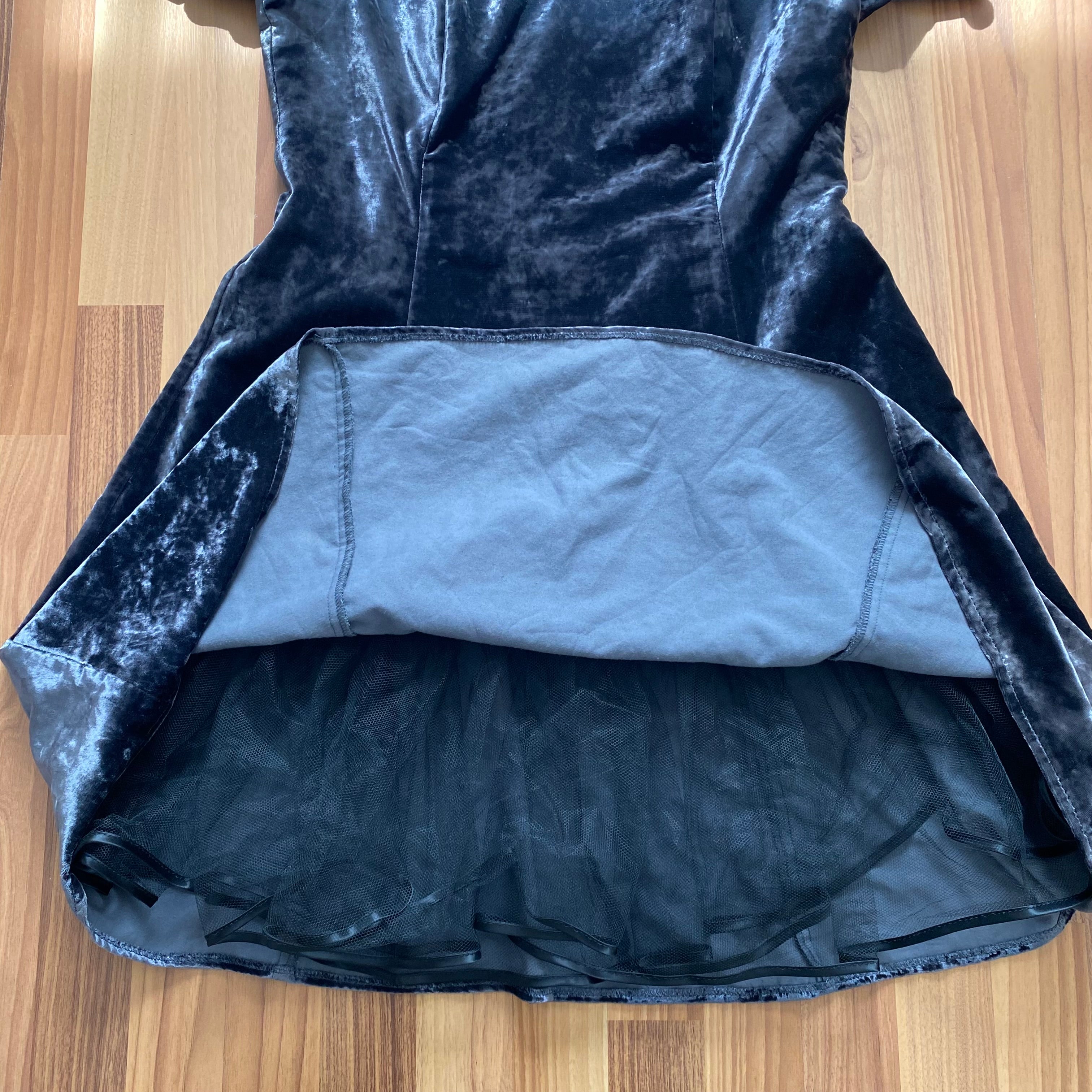 1990s Velvet Lace Trim Party Dress-Whimsygoth Off Shoulder Mini Dress