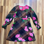 1970s Vintage Floral Mod Mini Dress-Long Sleeves Aline Groovy Dress EU 38