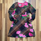 1970s Vintage Floral Mod Mini Dress-Long Sleeves Aline Groovy Dress EU 38