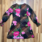 1970s Vintage Floral Mod Mini Dress-Long Sleeves Aline Groovy Dress EU 38