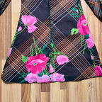 1970s Vintage Floral Mod Mini Dress-Long Sleeves Aline Groovy Dress EU 38
