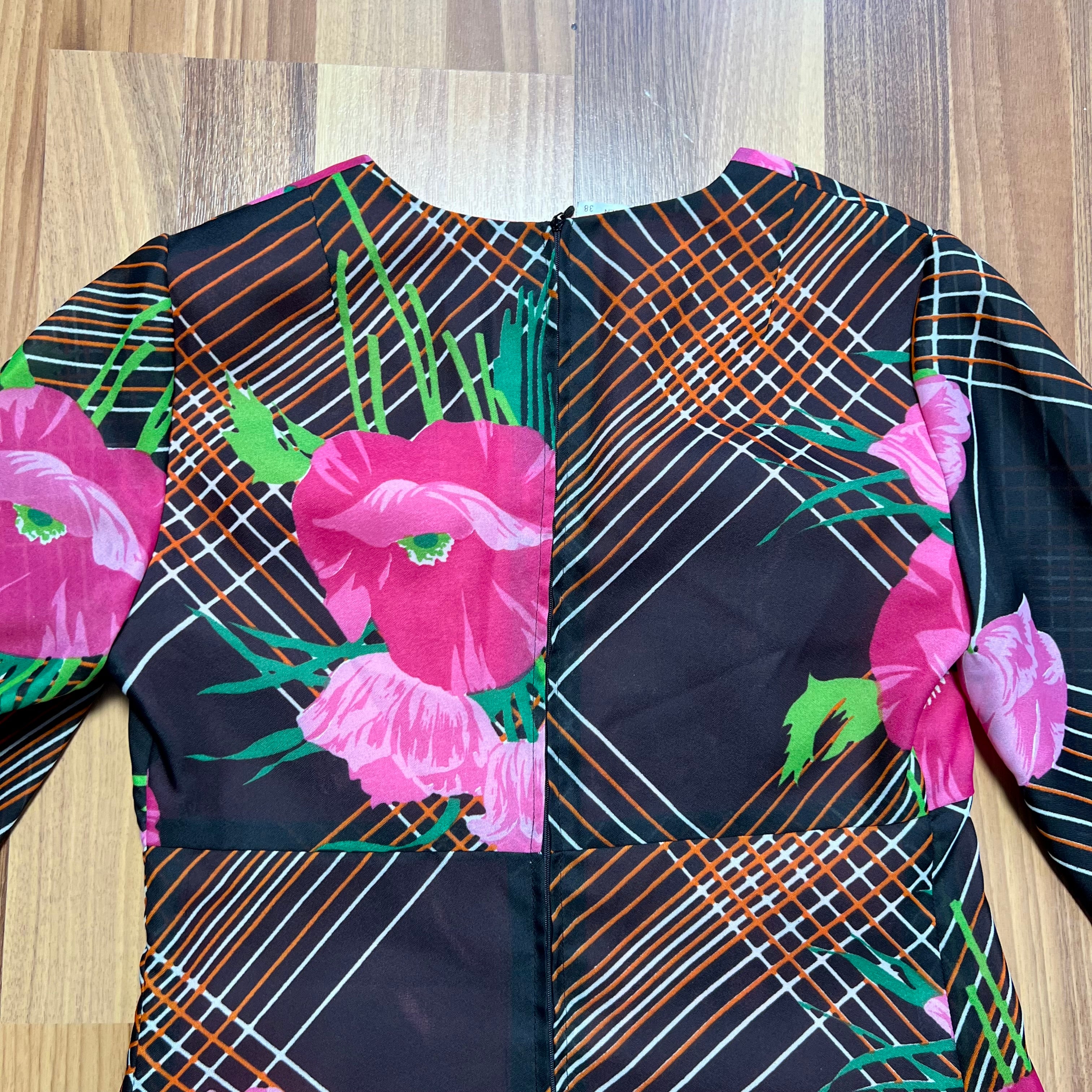 1970s Vintage Floral Mod Mini Dress-Long Sleeves Aline Groovy Dress EU 38