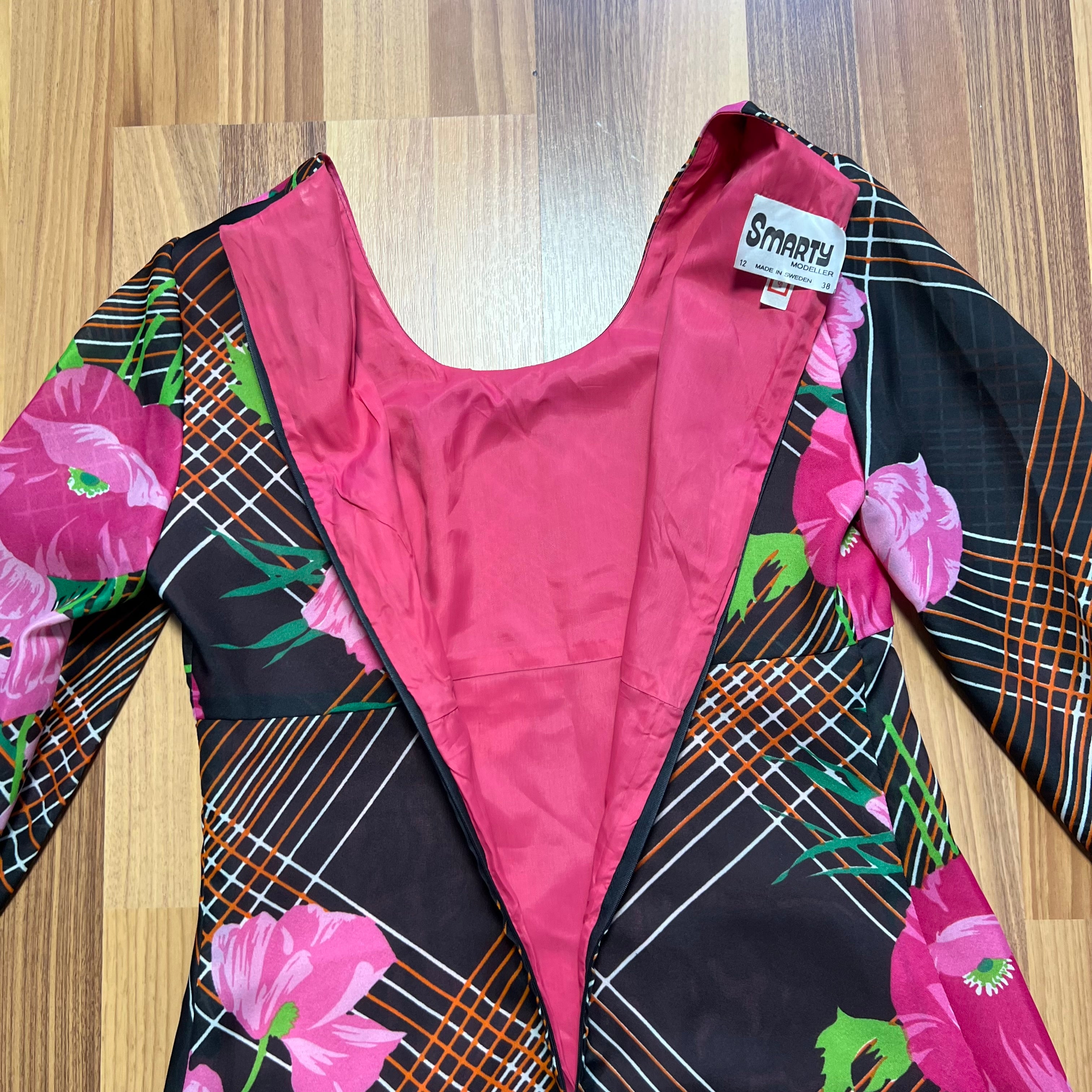 1970s Vintage Floral Mod Mini Dress-Long Sleeves Aline Groovy Dress EU 38