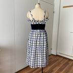 70s Gingham Check Midi Party Dress-Vintage Cocktail Prom Evening Dress