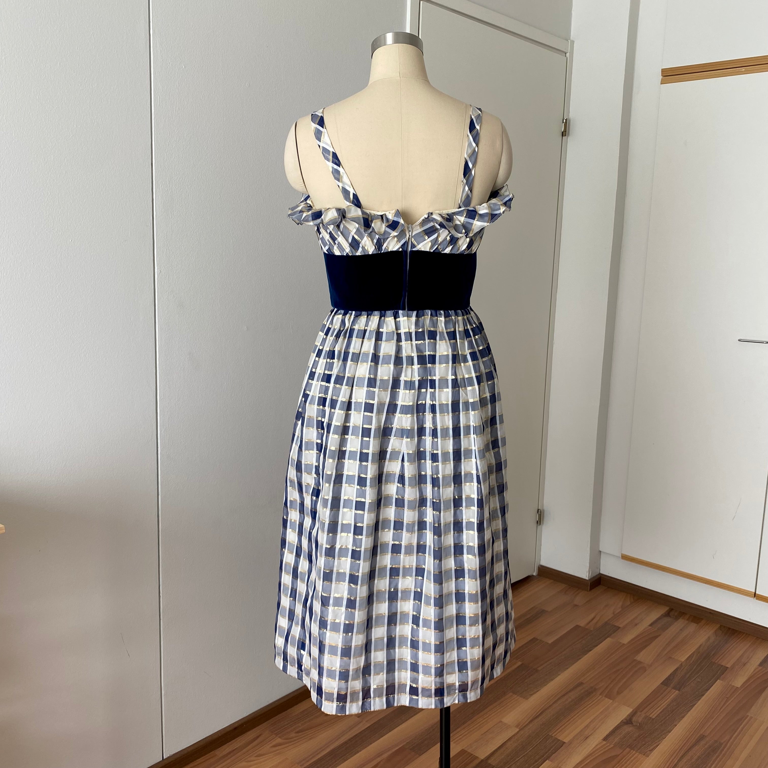 70s Gingham Check Midi Party Dress-Vintage Cocktail Prom Evening Dress