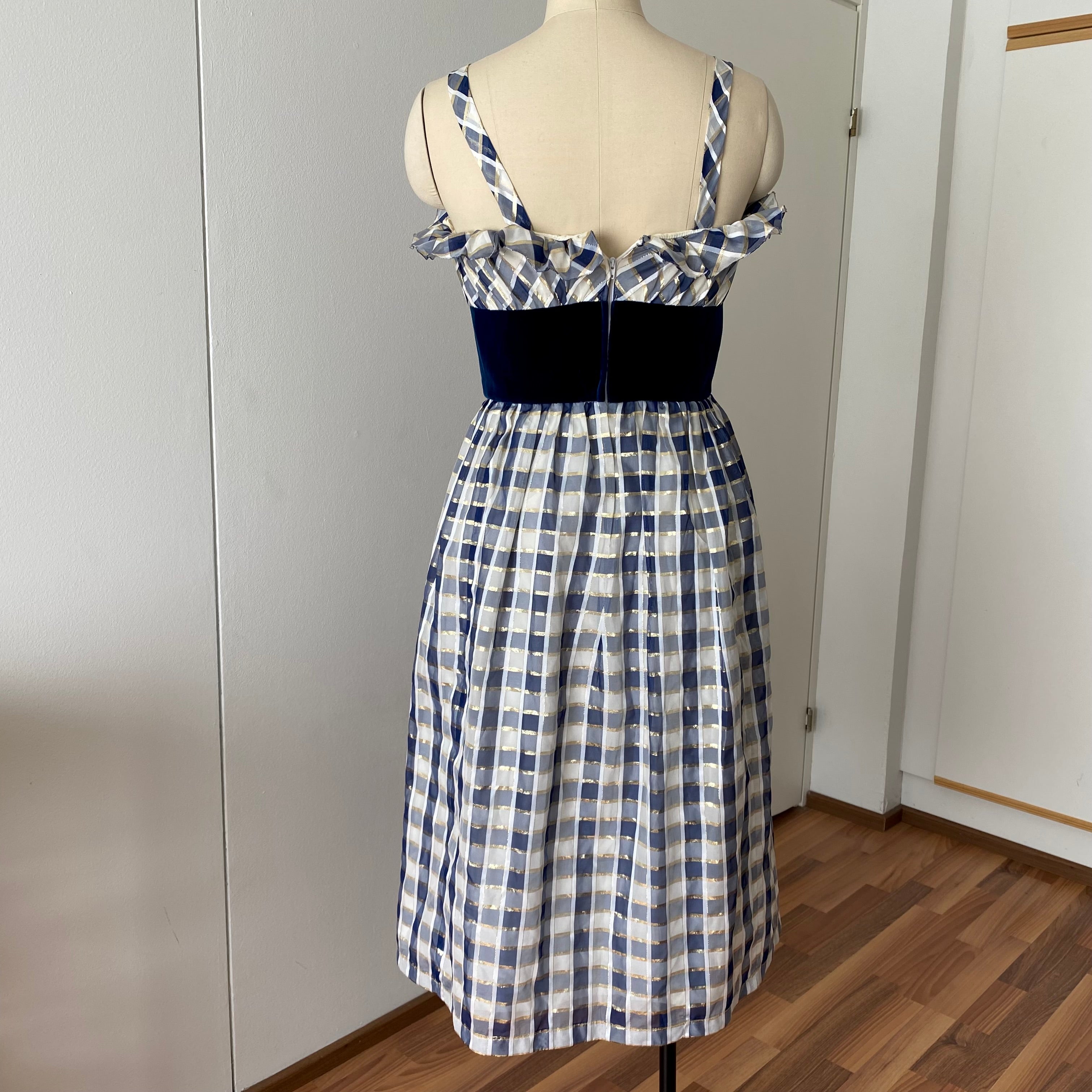 70s Gingham Check Midi Party Dress-Vintage Cocktail Prom Evening Dress