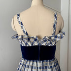 70s Gingham Check Midi Party Dress-Vintage Cocktail Prom Evening Dress