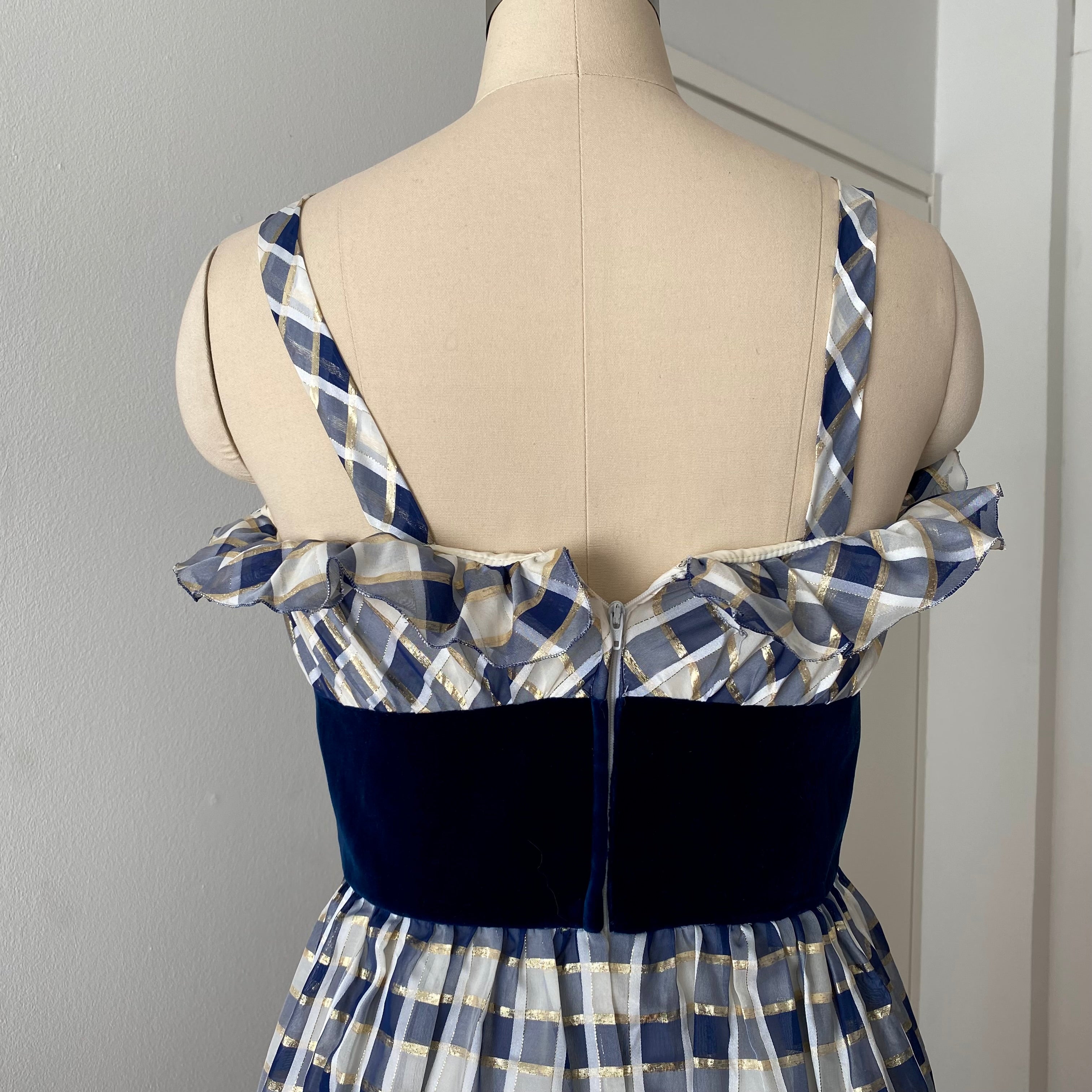 70s Gingham Check Midi Party Dress-Vintage Cocktail Prom Evening Dress