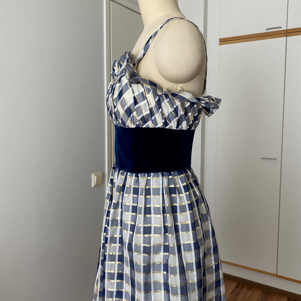 70s Gingham Check Midi Party Dress-Vintage Cocktail Prom Evening Dress