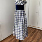70s Gingham Check Midi Party Dress-Vintage Cocktail Prom Evening Dress