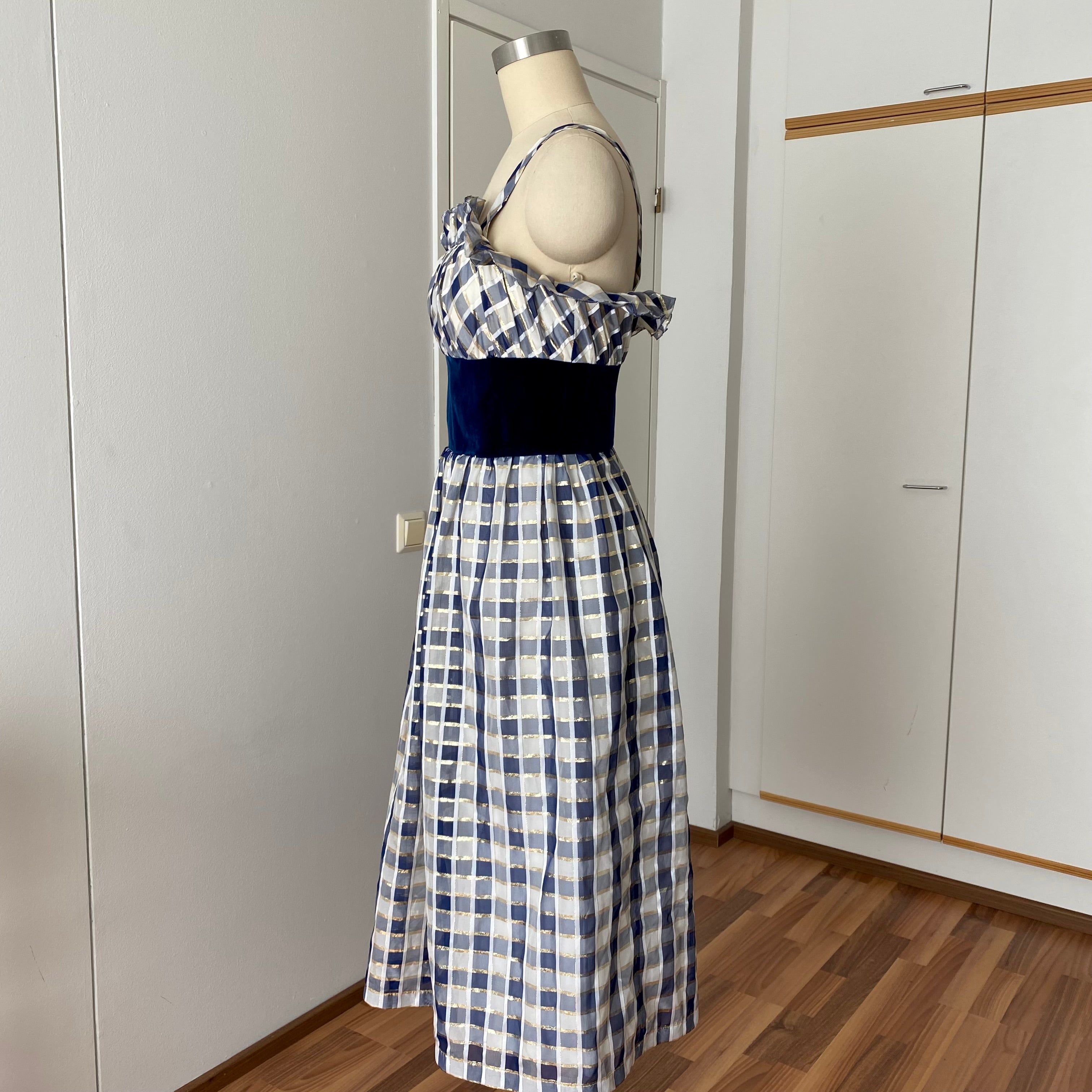 70s Gingham Check Midi Party Dress-Vintage Cocktail Prom Evening Dress