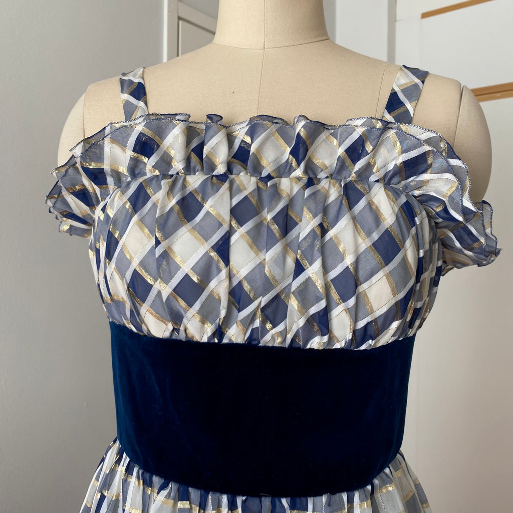 70s Gingham Check Midi Party Dress-Vintage Cocktail Prom Evening Dress