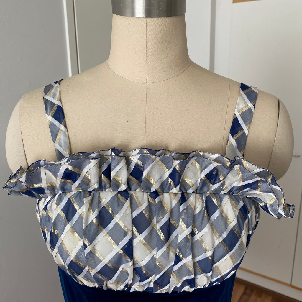 70s Gingham Check Midi Party Dress-Vintage Cocktail Prom Evening Dress