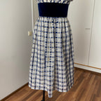 70s Gingham Check Midi Party Dress-Vintage Cocktail Prom Evening Dress