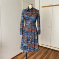 1970s BETTY BARCLAY Boho Shirt Dress-Patchwork Print Belted Hippie Folk Midi Dress