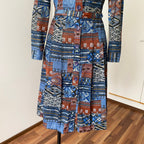 1970s BETTY BARCLAY Boho Shirt Dress-Patchwork Print Belted Hippie Folk Midi Dress