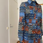 1970s BETTY BARCLAY Boho Shirt Dress-Patchwork Print Belted Hippie Folk Midi Dress